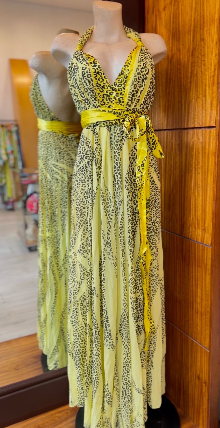 Leopard Print Halter Neck Wrap Dresses With A Low Back