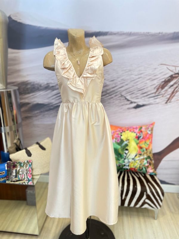 Pastel Pink Frilled Dress With Black Bow