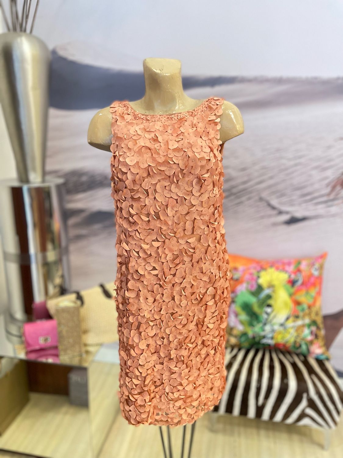 Salmon Floral Designed Shift Dress