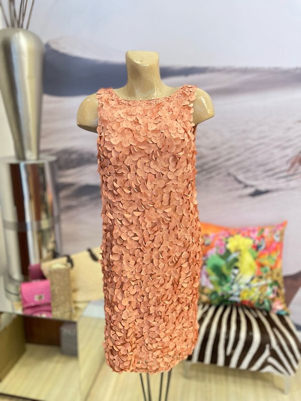 Salmon Floral Designed Shift Dress