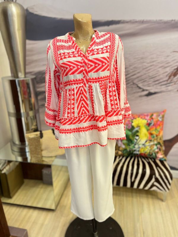 Bright pink Zigzag Pattern Embroidered Blouse