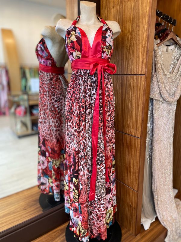 Floral Halter Neck Wrap Dress With Low Back