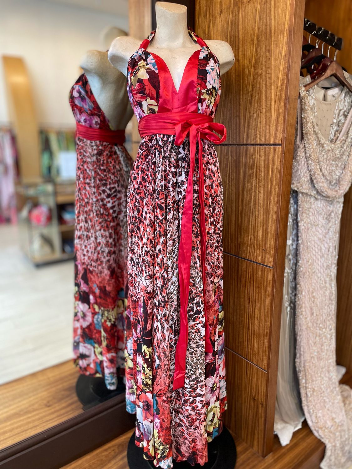Floral Halter Neck Wrap Dress With Low Back