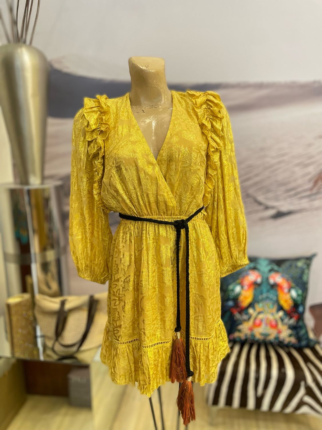 Gold Bohemian Dress With Frill