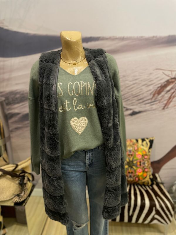 Grey Faux Fur Long Vest