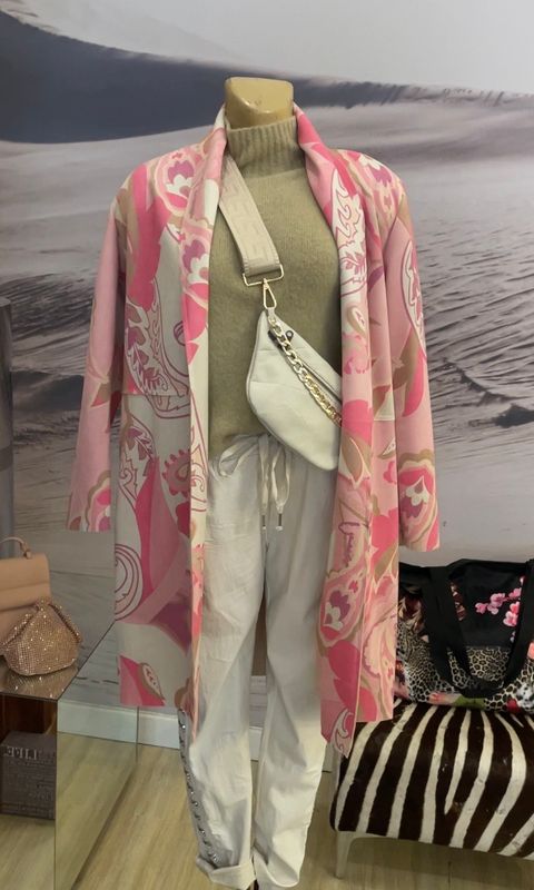 Pink Patterned Suede Long Coat