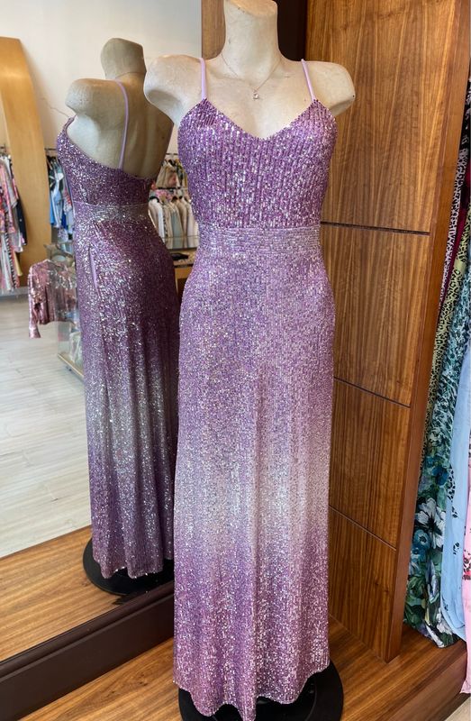 Lilac Ombré Fully Sequins Evening Dress