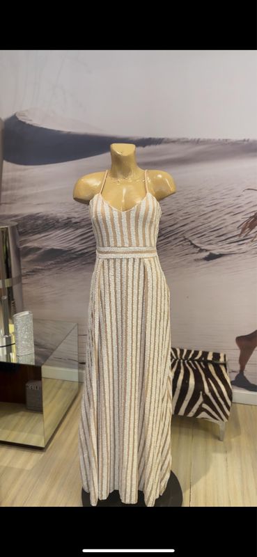 White Striped Sequence Dress