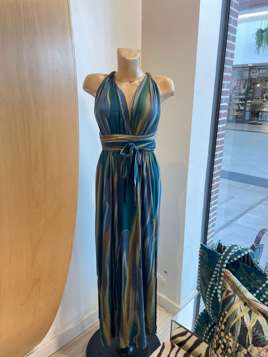 Tie Dye Halter Neck Cross Back Wrap Around Maxi Dress
