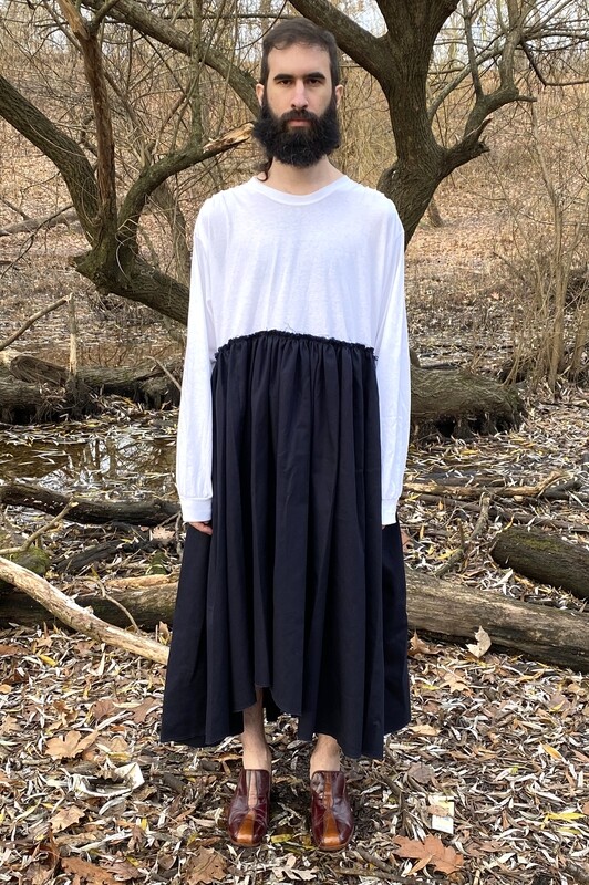 long sleeve flowy dress, white/navy