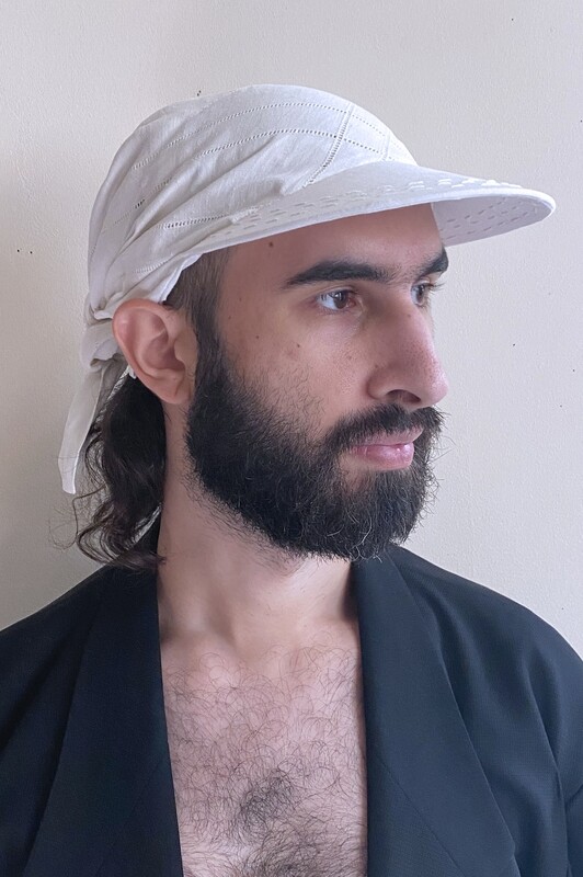 reworked linen cap, white