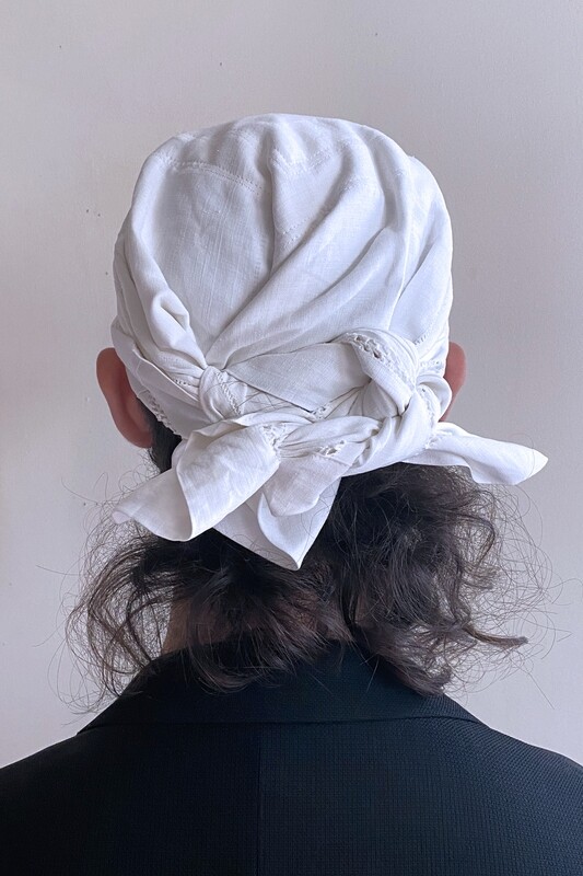 reworked linen cap, white