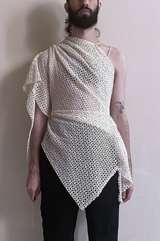 draped crochet knit top, cream