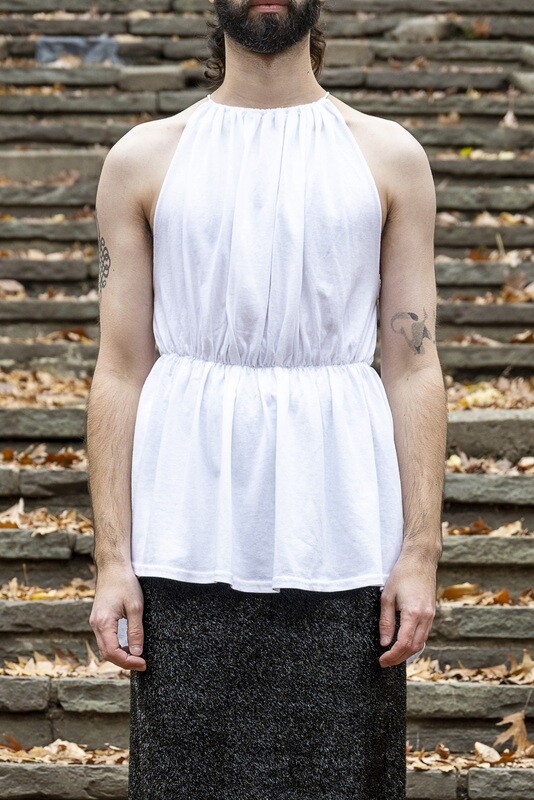 backless halter peplum tee, white