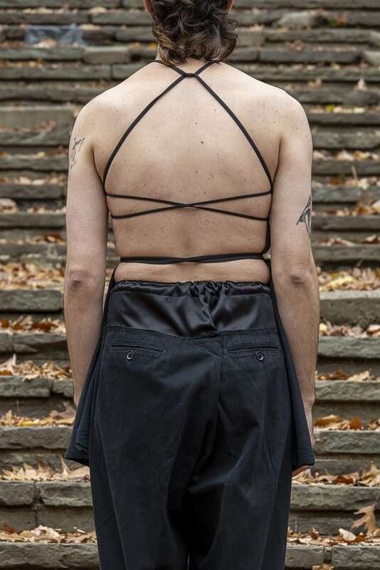 tie-back bra, black