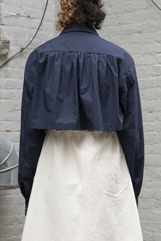 cotton poplin cropped shirt, navy