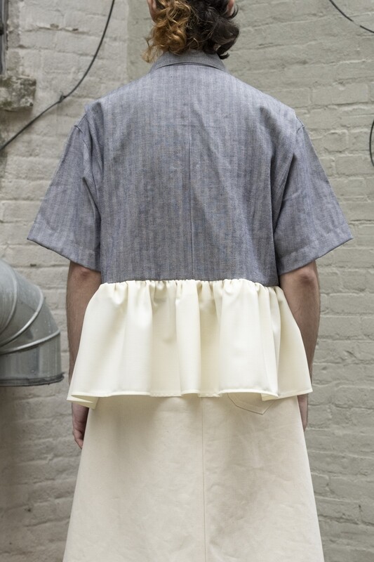 reworked herringbone coverall shirt, blue/grey