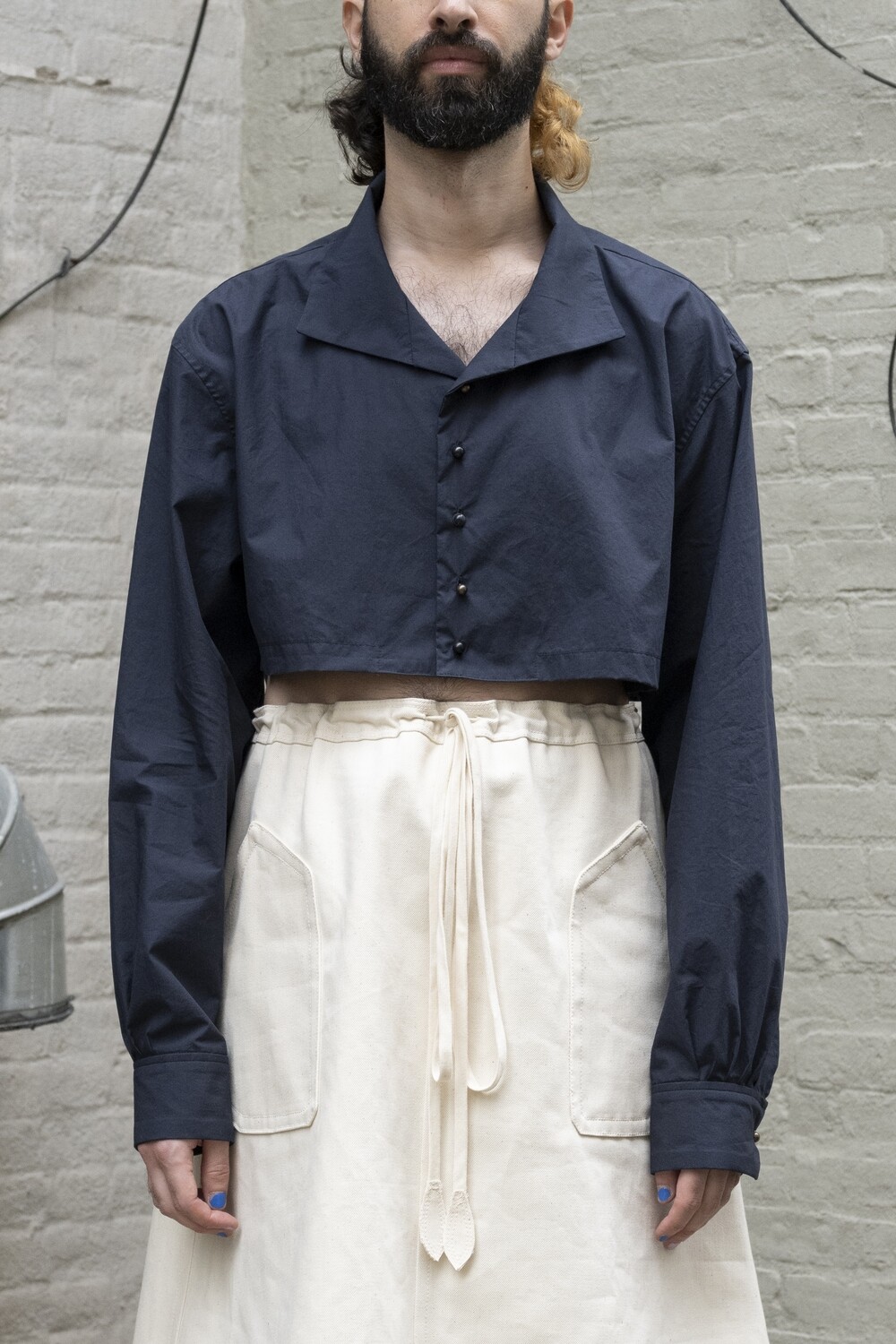 cotton poplin cropped shirt, navy
