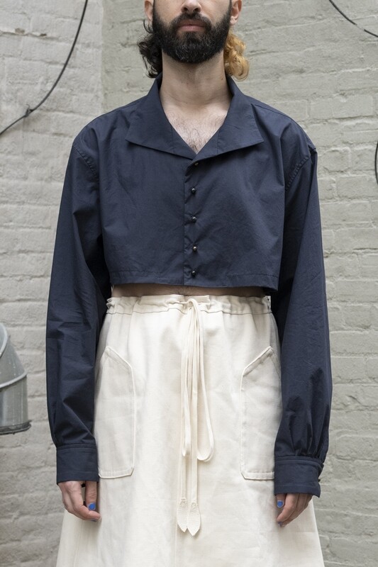 cotton poplin cropped shirt, navy