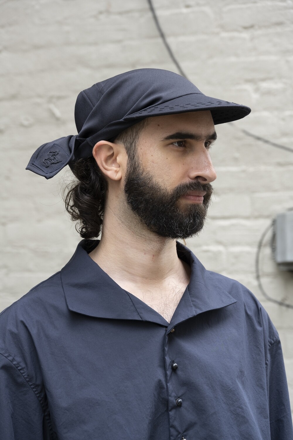 wool gabardine cap, dark navy