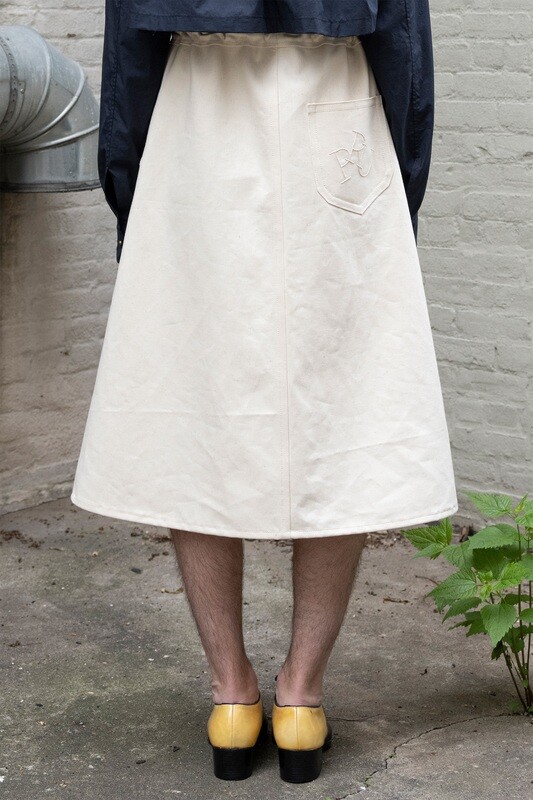 denim a-line skirt, ecru