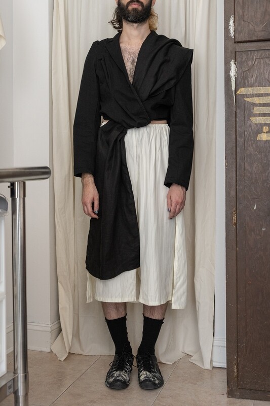 reworked tie-front jacket, black