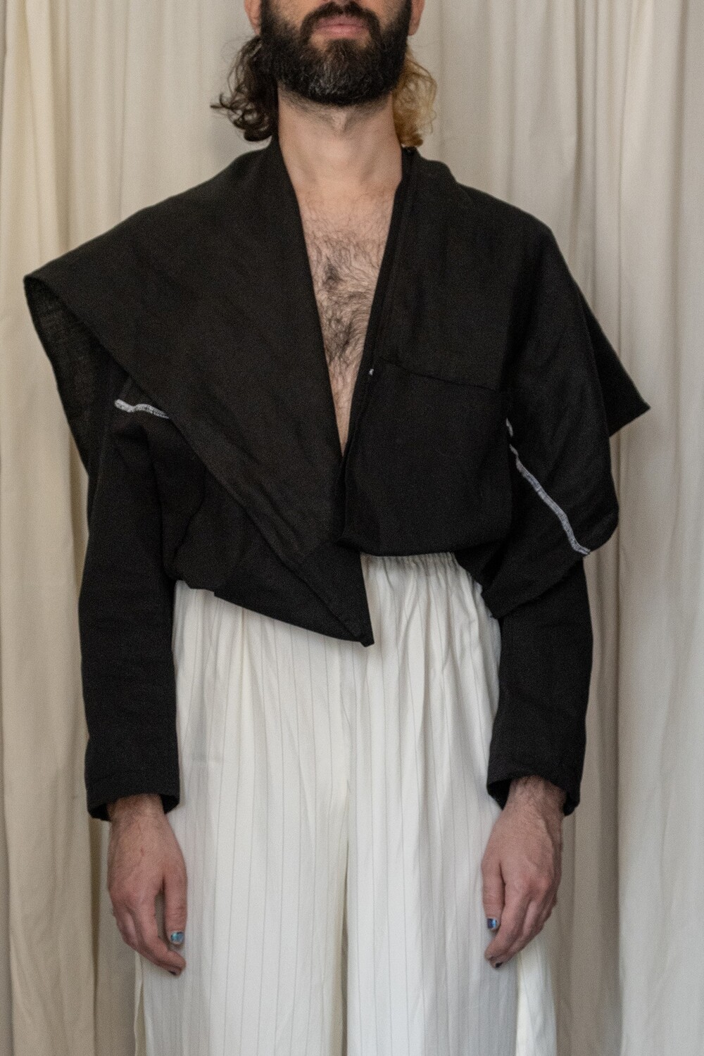 reworked tie-front jacket, black