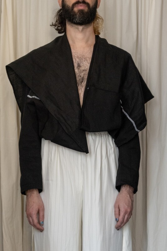 reworked tie-front jacket, black