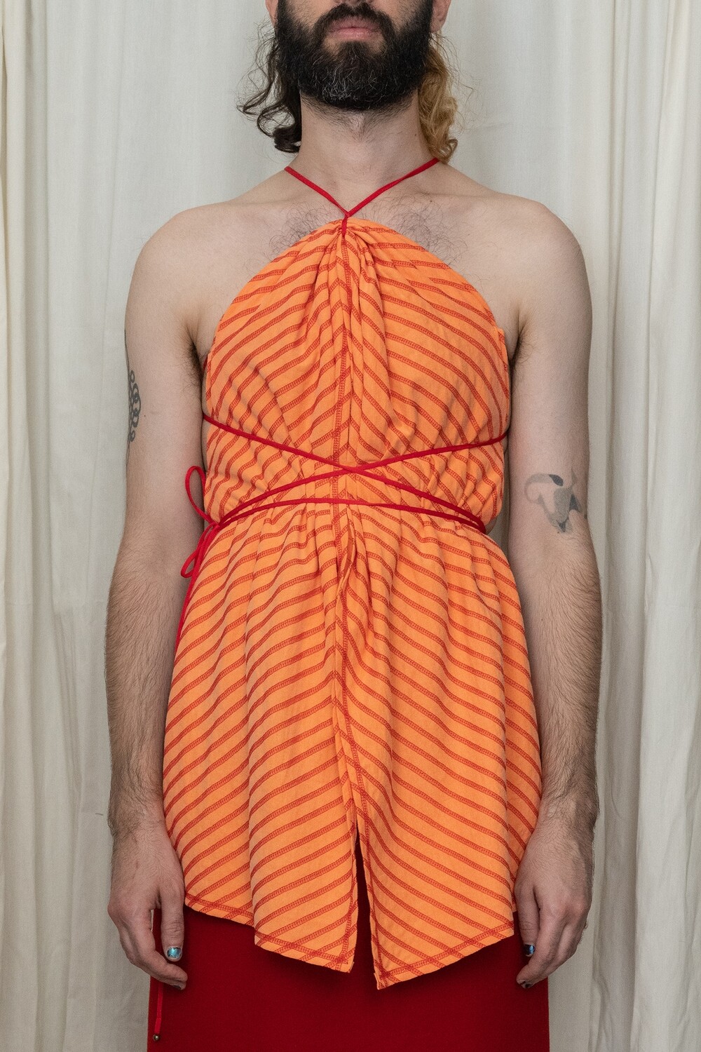 tie-back contrast stitch bra, orange
