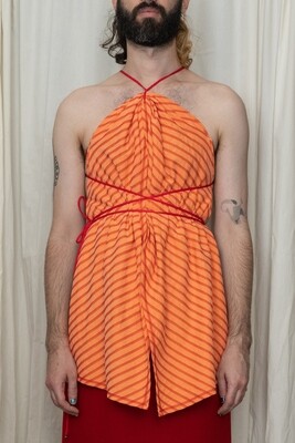 tie-back contrast stitch bra, orange