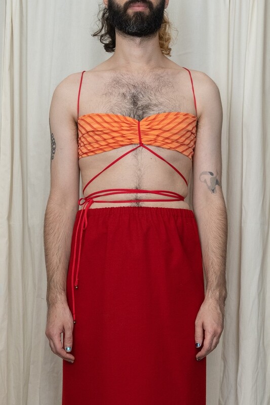 tie-back contrast stitch bra, orange