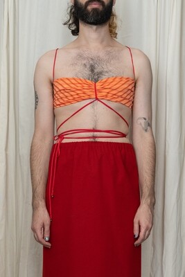 tie-back contrast stitch bra, orange
