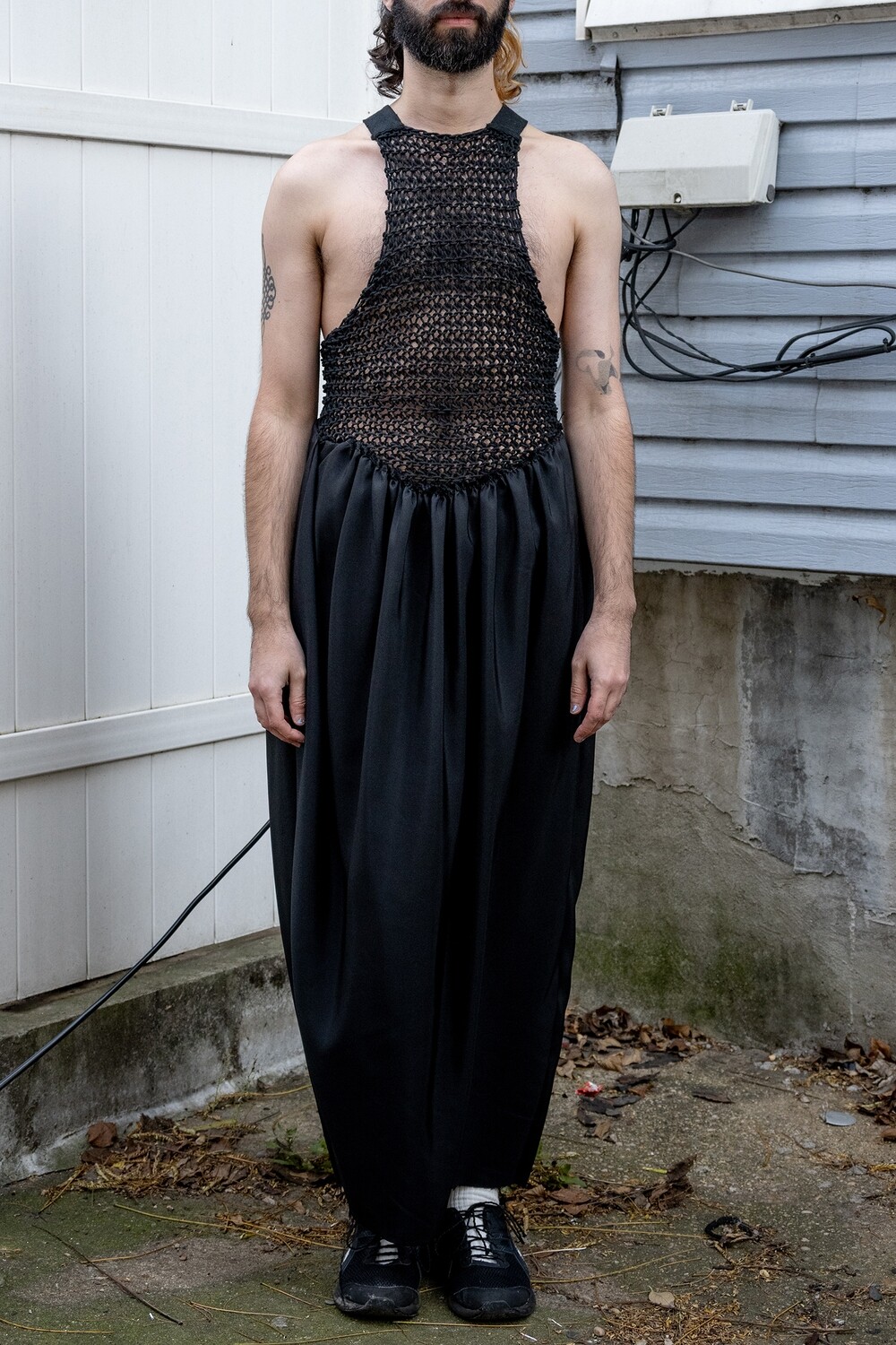 reworked knit sleeveless dress, black