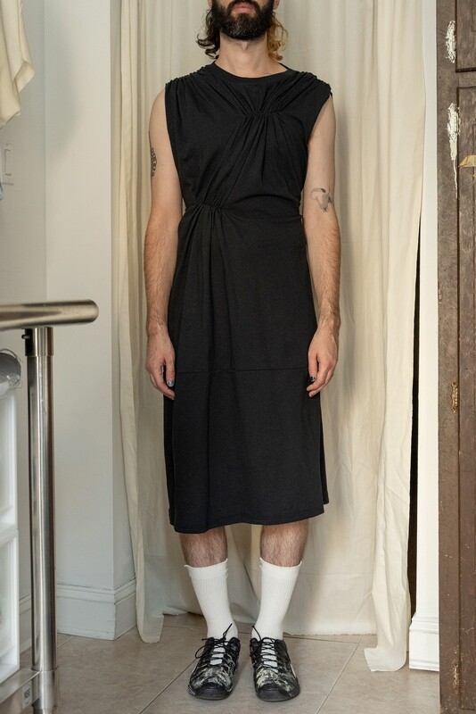 pinched cape tee dress, black