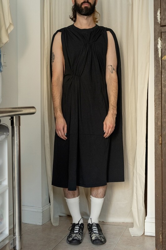 pinched cape tee dress, black