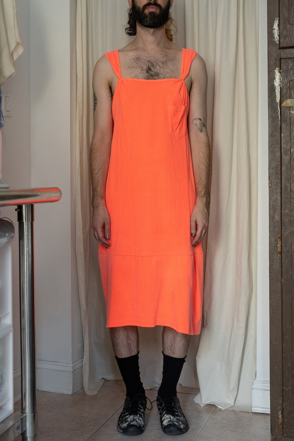 semi-fitted tee dress, bright coral