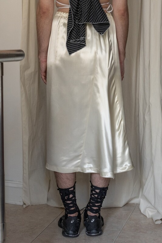 satin h-line skirt, ivory