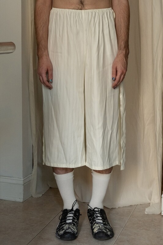 washed rayon pinstripe split skirt, ivory