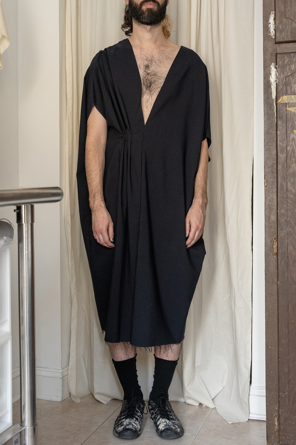 wool pleated dress, navy