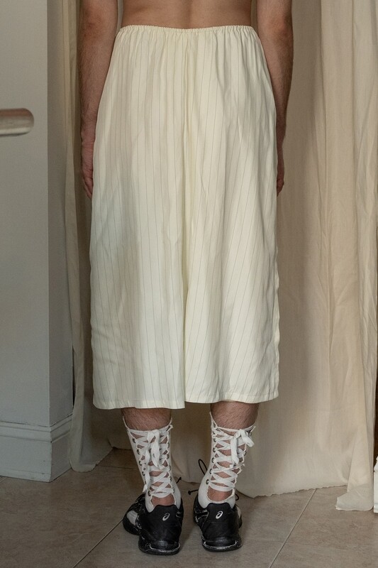 washed rayon pinstripe split skirt, ivory