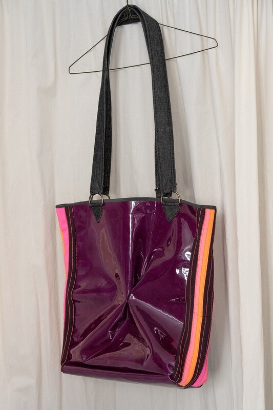 patent leather pleated tote, berry