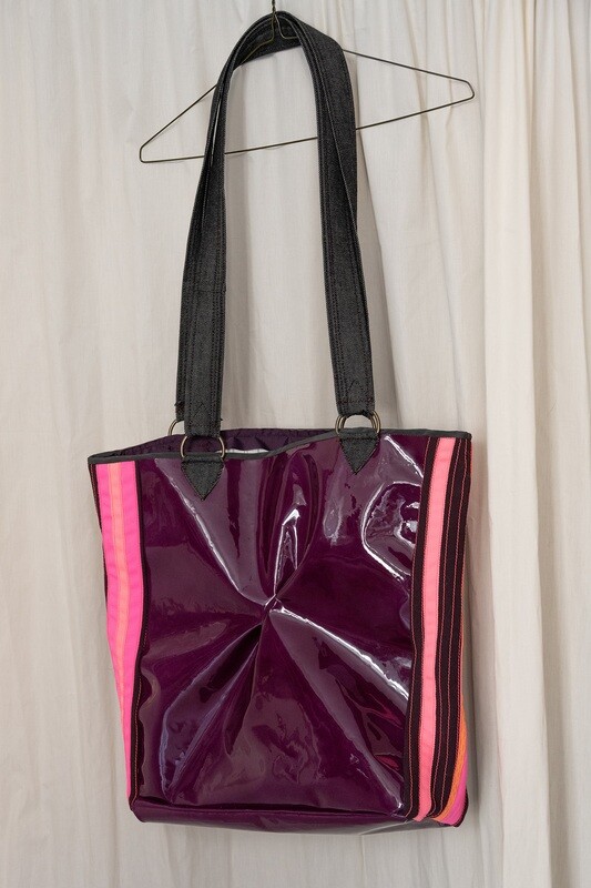 patent leather pleated tote, berry