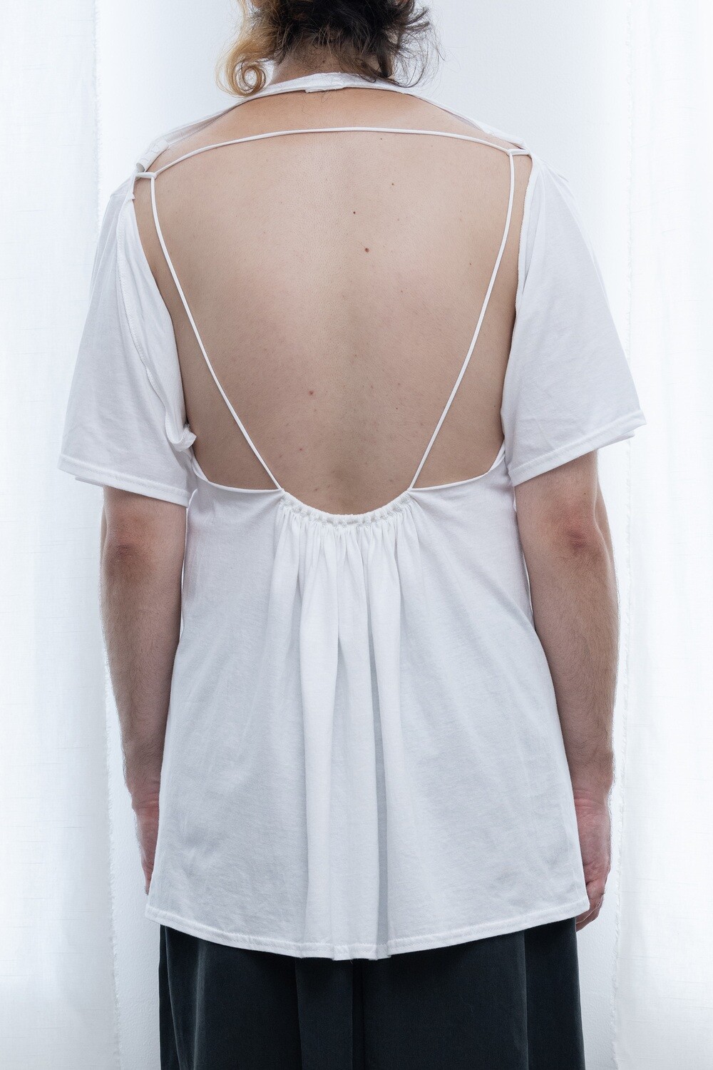 pinched backless tee, white