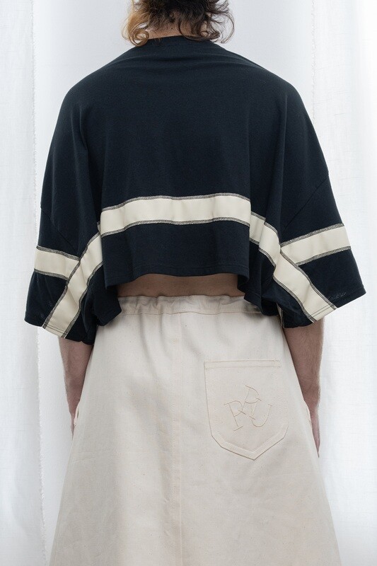 cropped grosgrain stripe tee, black/ivory