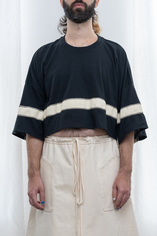 cropped grosgrain stripe tee, black/ivory