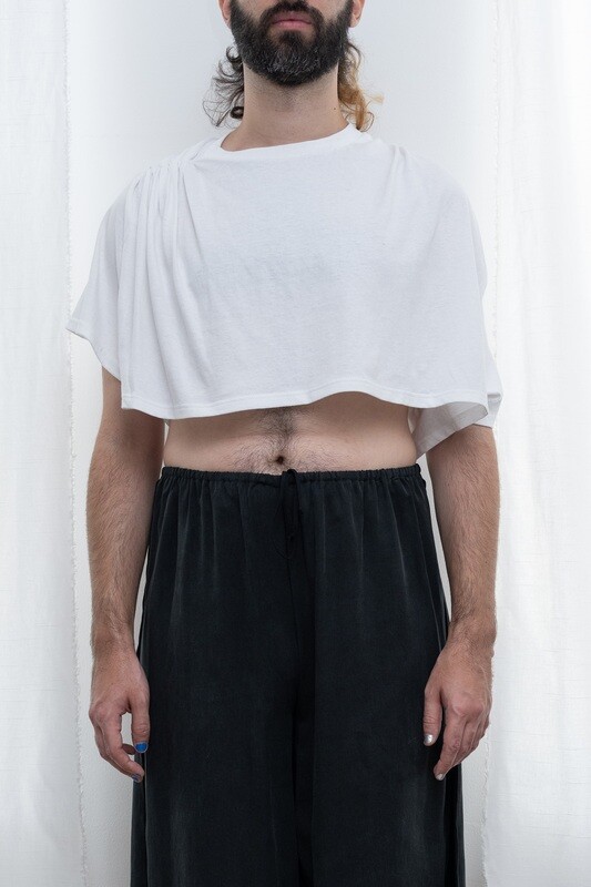 cropped pinch yoke tee, white