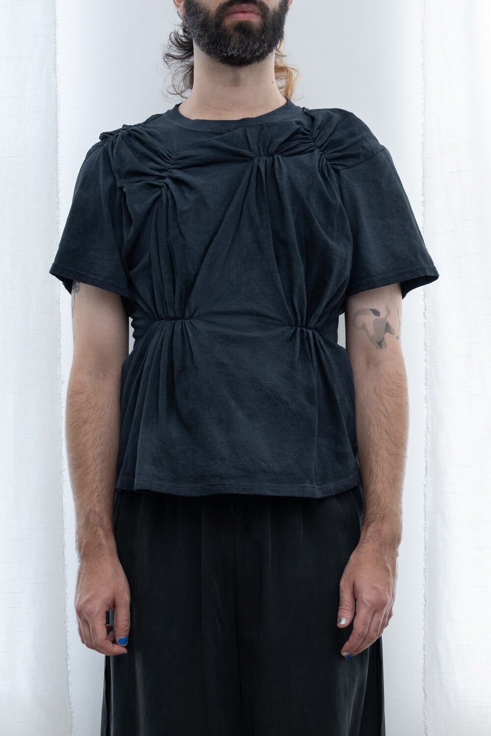 hand painted pinched tee, faded black