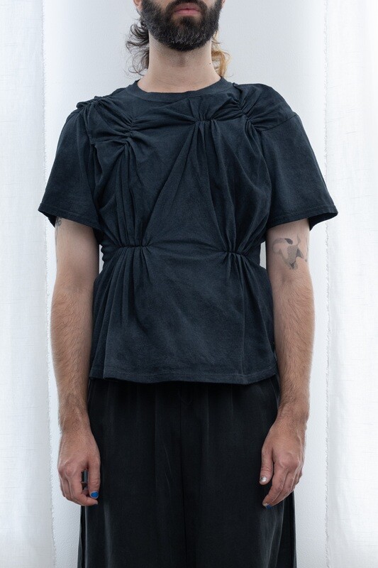 hand painted pinched tee, faded black