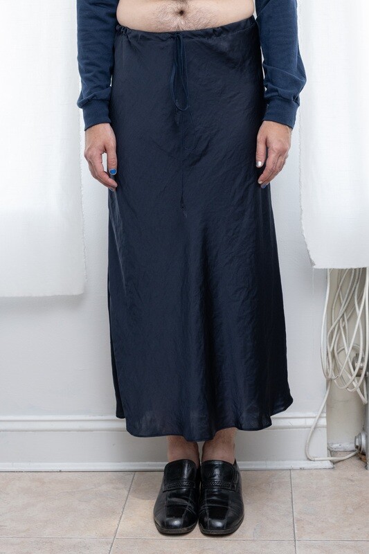 washed acetate bias skirt, navy