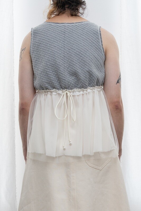 trapunto tulle/silk camisole, grey/ivory